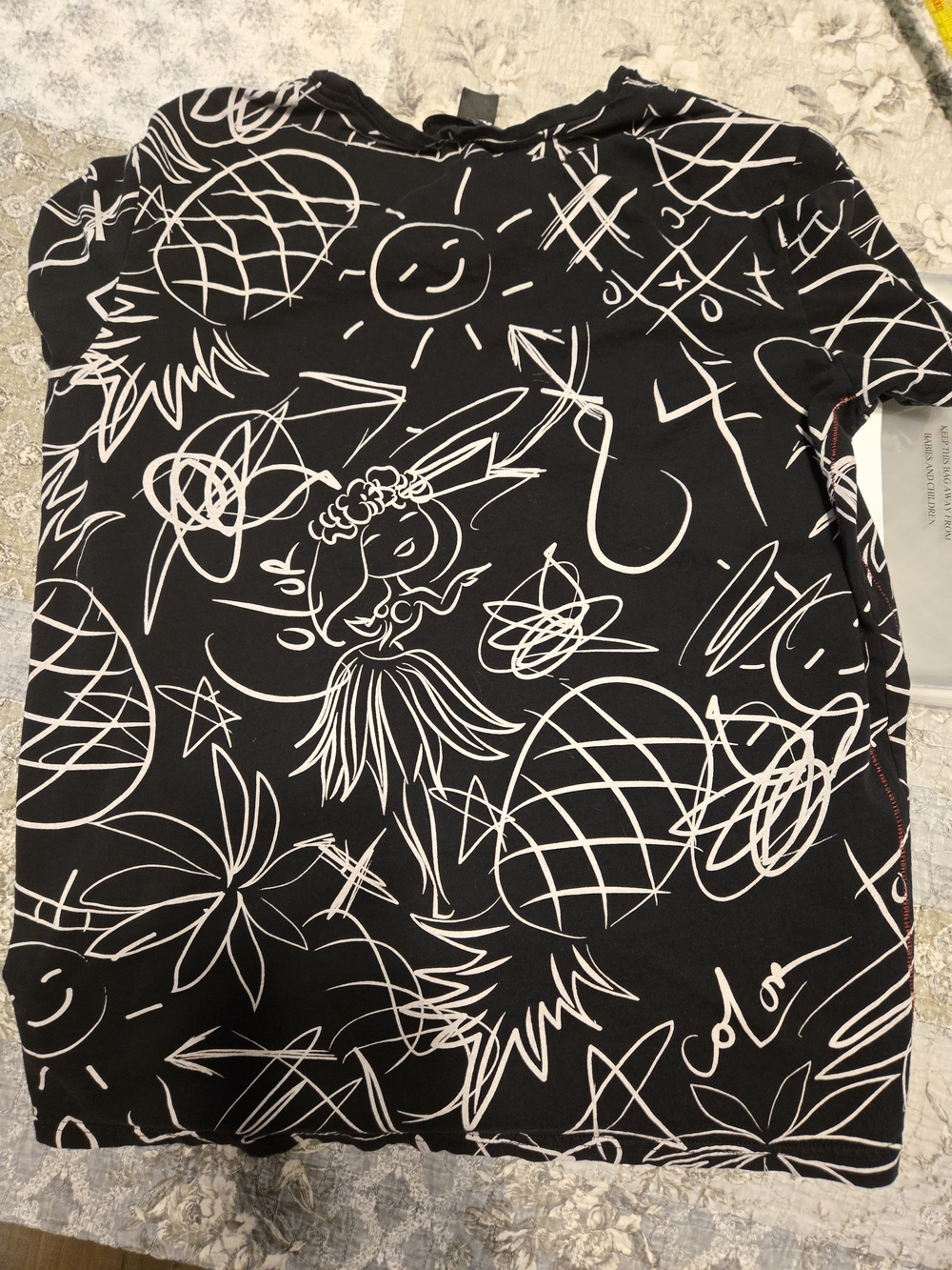 Desigual Man Black All Over Print Tropical Doodle Graphic Tee L